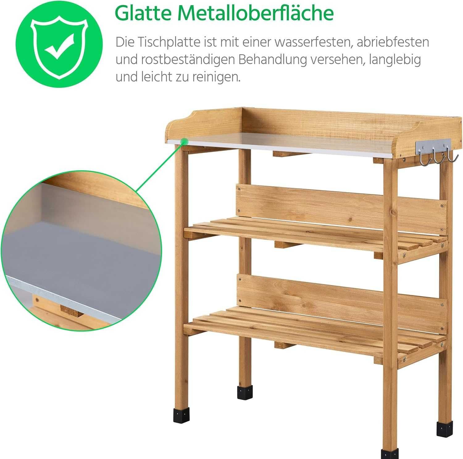 Masa gradinarit lemn brad 77x37x90 cm cu rafturi |YT 592913 Wood