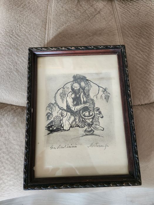 Tablou vechi, grafică, deosebit,semnat, de colecție.