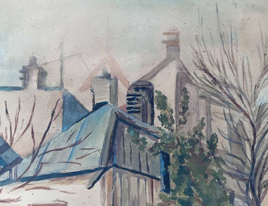 Tablou vechi - peisaj urban vechi - semnat St. Popescu