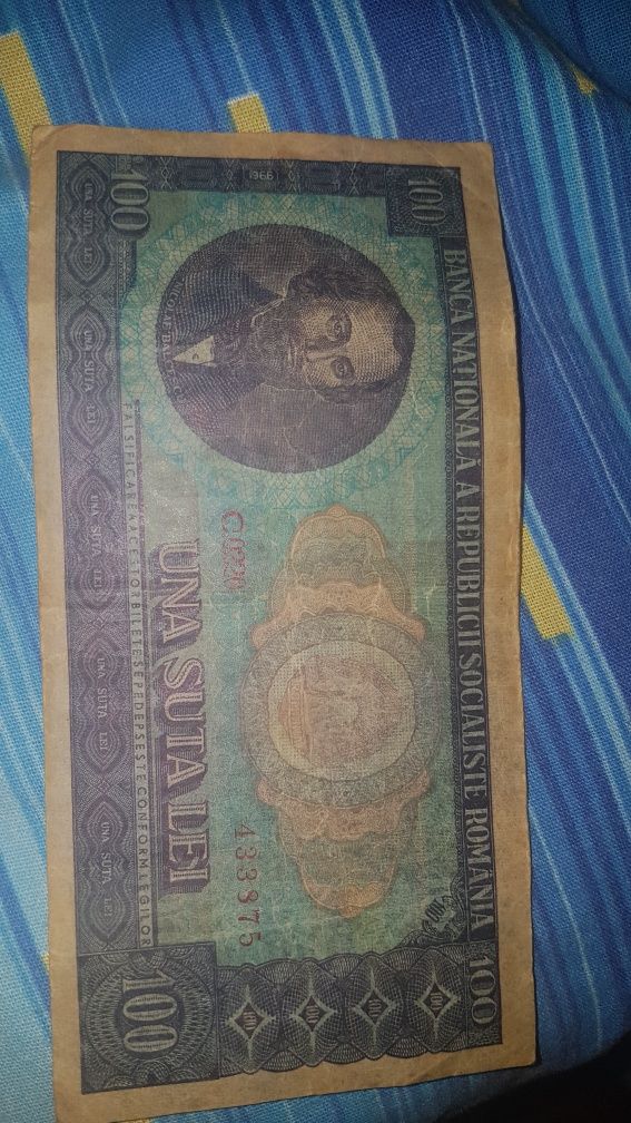 Bancnota de 100 lei din 1966 in stare foarte buna+ bonus  25 lei.