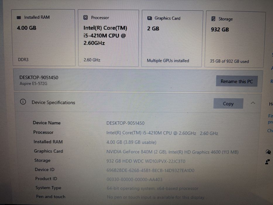 Лаптоп Acer Aspire E5-572G
