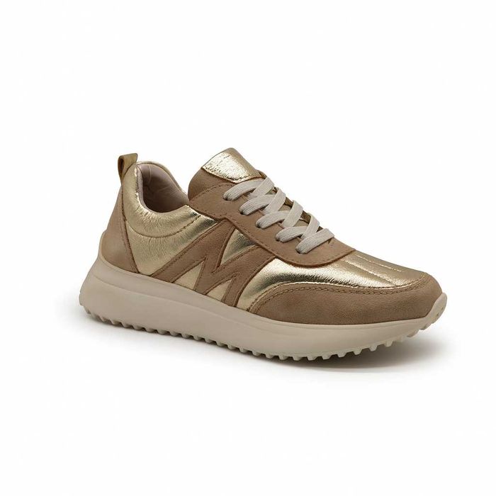 Дамски спортни обувки от естествена кожа и велур в златисто и бежово