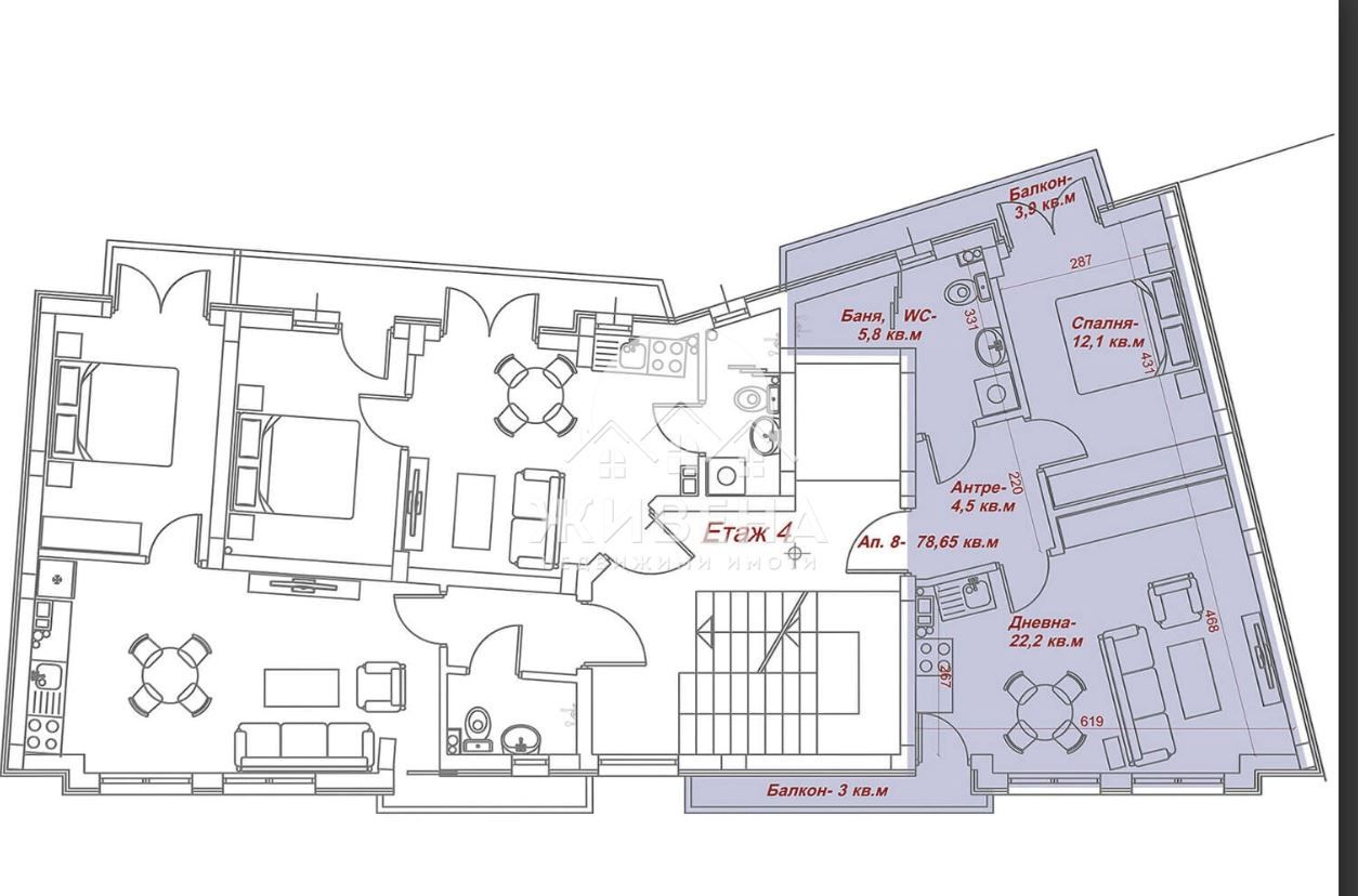 2-стаен апартамент, в строеж, кв. Погребите, площ 79 кв.м