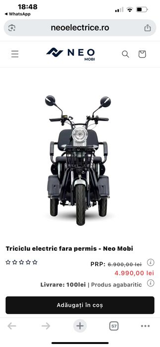 Triciclu electric fara permis - Neo Mobi, nou cu acte de proveniență