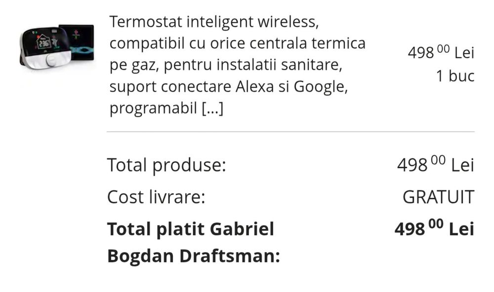 Vand termostat Smart Wi-Fi pentru Centrala, control din telefon