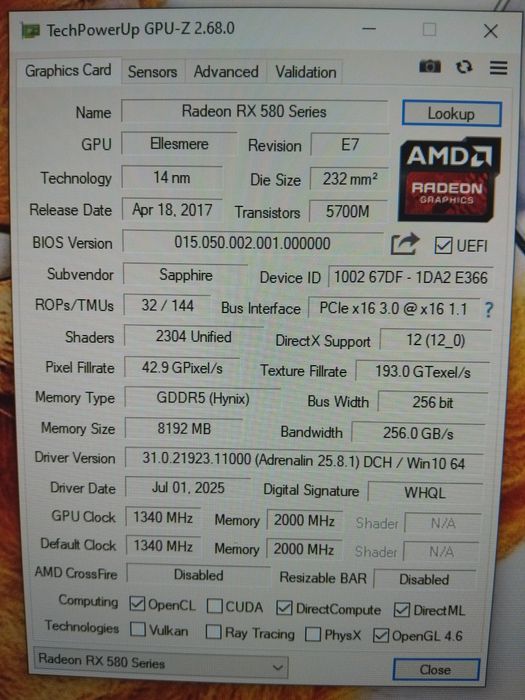 Radeon Rx580 8gb
