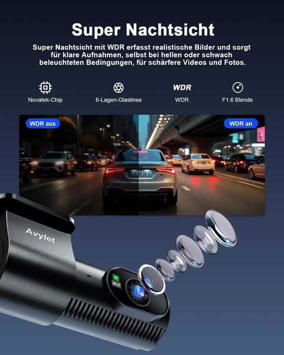 Видеорегистратор,  kамера за кола,  Avylet A4 4K + 1080P