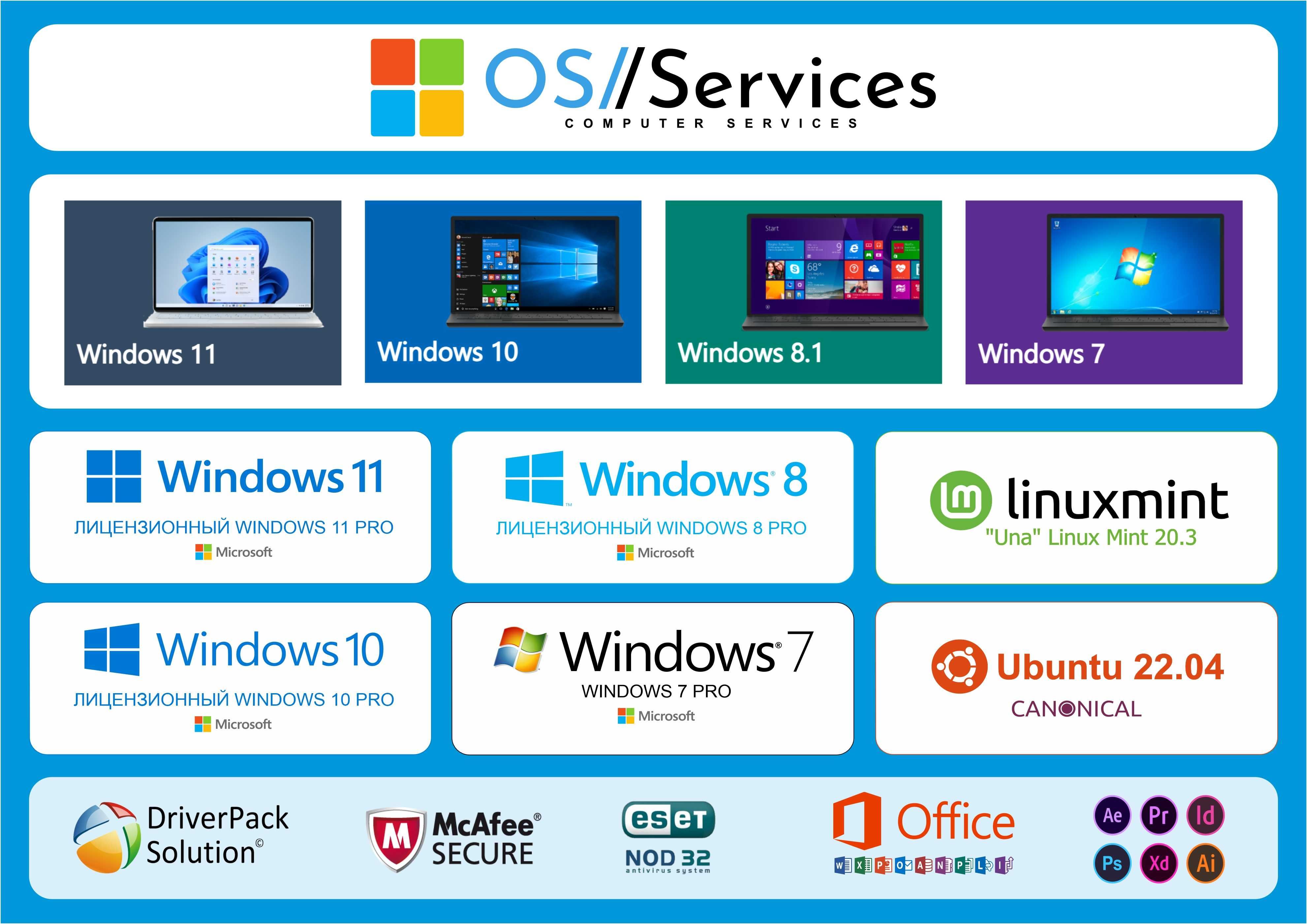 Установка Windows 11/10/8| Дизайнеров программ | MS-Office | С выездом