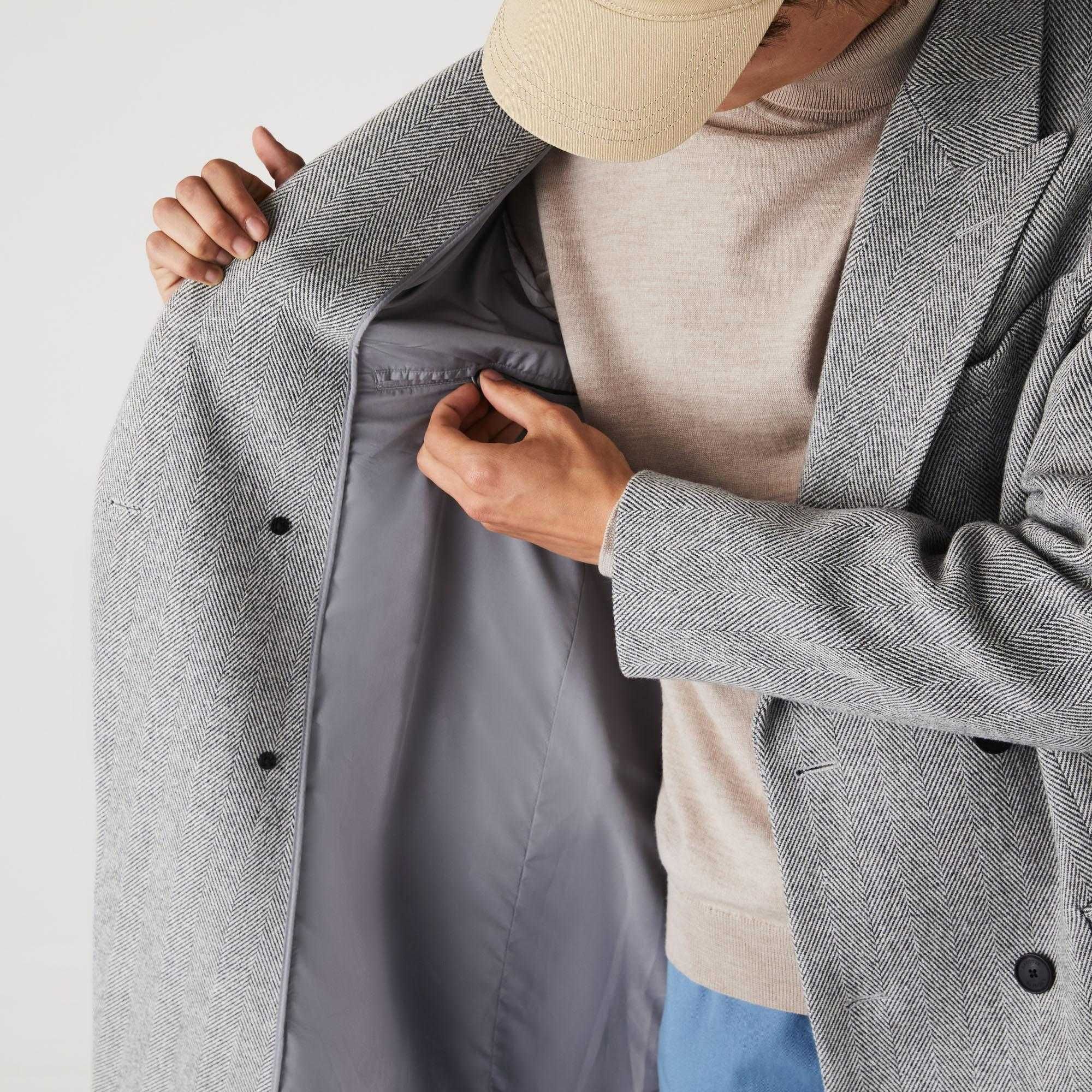 Lacoste, Palton lung din lână, Gri, M