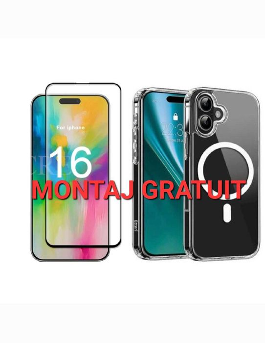 Set - Folie de Sticla + Husa MagSafe iPhone 12 13 14 15 16 17 Pro Max