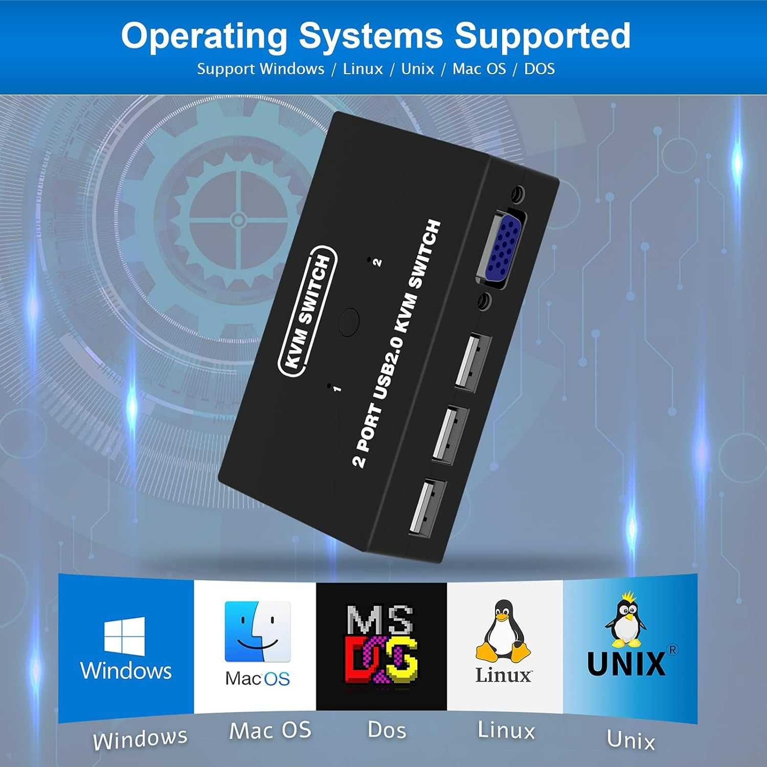 НОВ! VGA превключвател, 1 монитор и 3 USB между 2 компютъра, модел 2