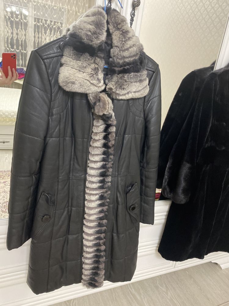 Женская Кожаная зимняя куртка Турция
