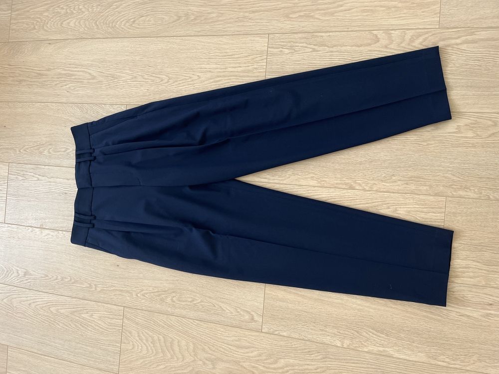 Pantaloni Zara de birou de stofa bleumarin