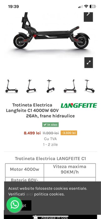Trotineta Electrica Ezotron T11 4000W 60V 26Ah, frane hidraulice