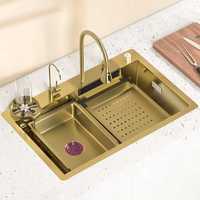Висококачествена мултифункционална кухненска мивка в цвят злато