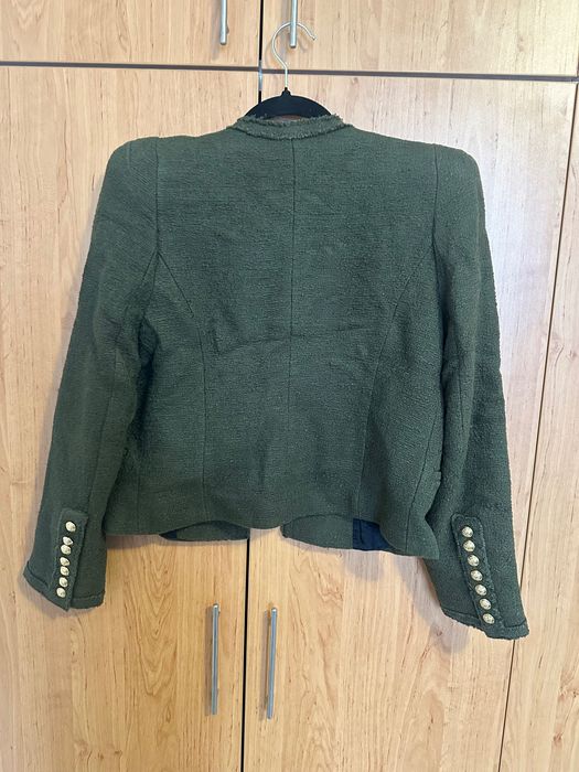 Дамско късо сако Zara S в тъмно зелено