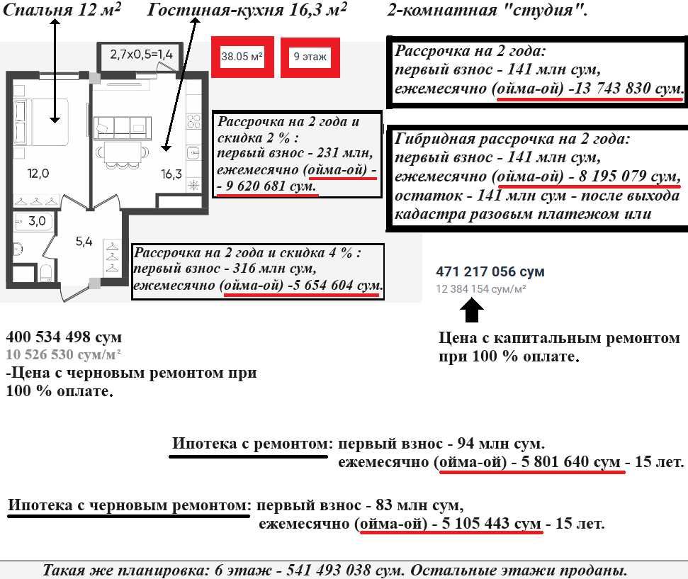 ЖК Fayzli hayot. 2-комнатная "студия", 38 м², г. Ташкент, ТРЦ "Компас"