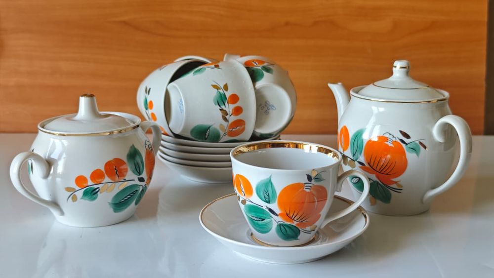 Полонский ФЗ чайный сервиз 60-80-ее Ручная роспись