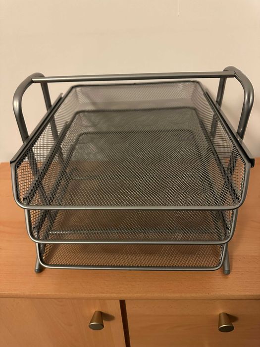 Organizator documente metalic IKEA cu 3 niveluri si sertare, Argintiu
