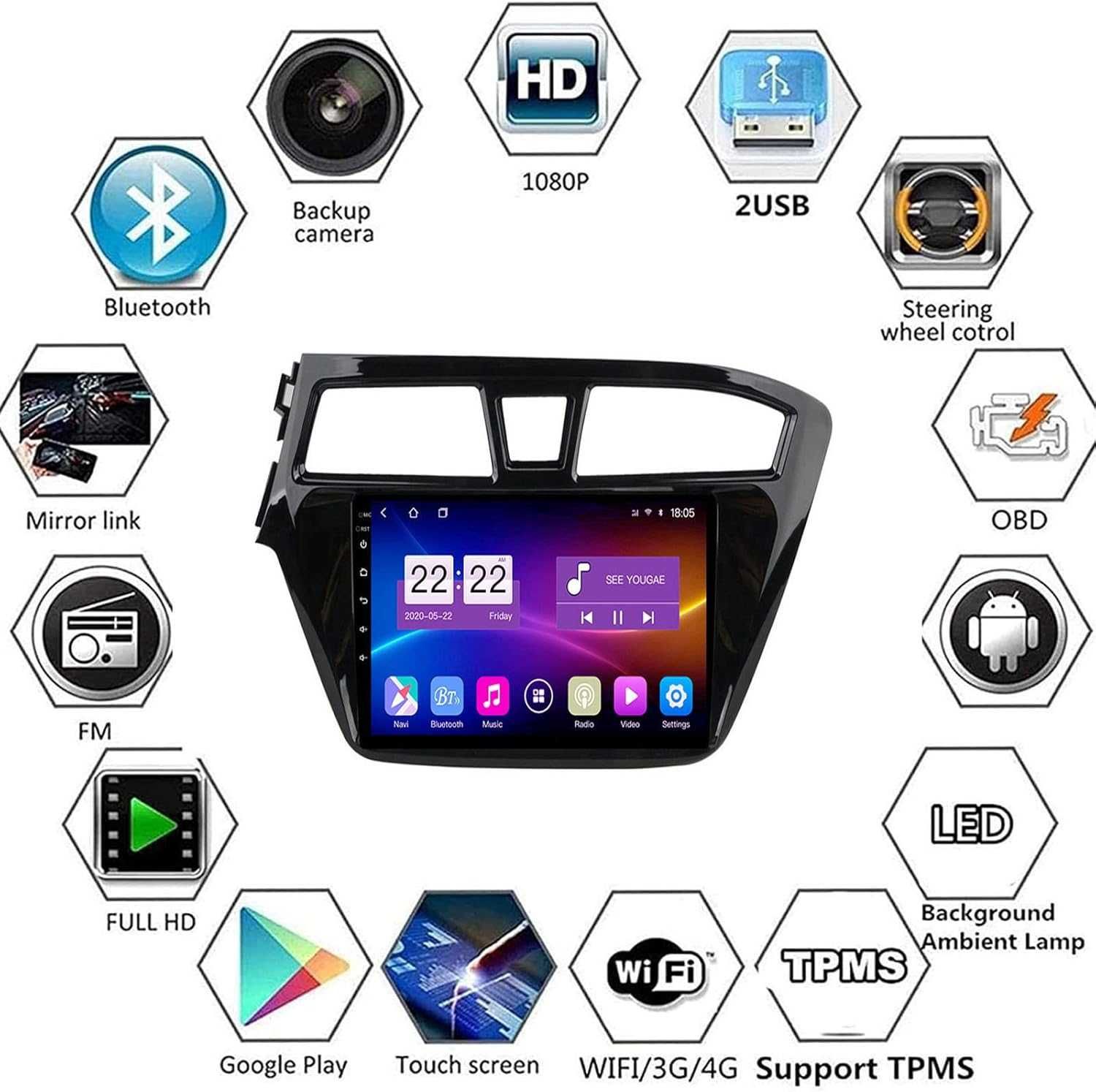 Мултимедия за Hyundai I20 Двоен дин Навигация дисплей Android i20 GPS