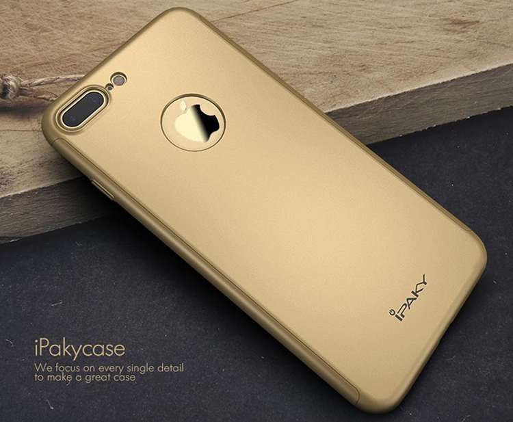 Husa 360º iPaky pentru iPhone 7 PLUS cu folie de protectie - Gold