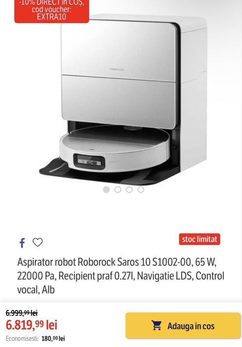 Robot Aspirator Automat •  2025 Roborock Saros 10 • NOU • Sigilat