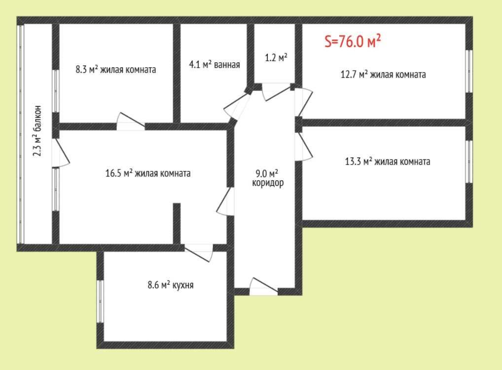 Продается 4-х комнатная квартира 76.0 м², кухня 8.6 м², Детский мир