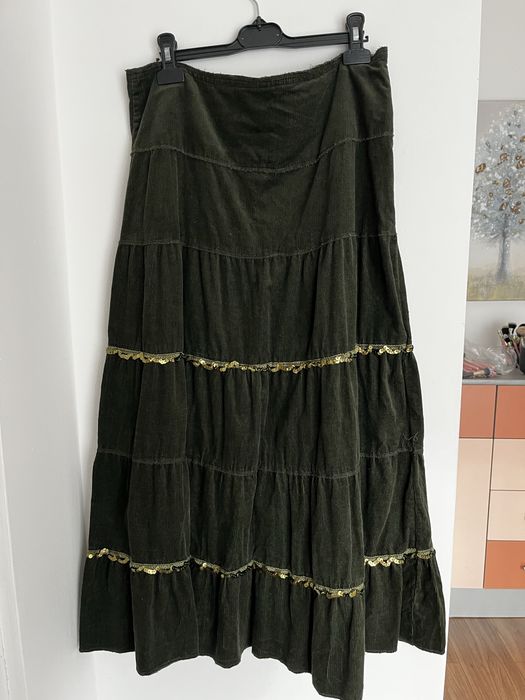 Fusta lunga catifea verde inchis