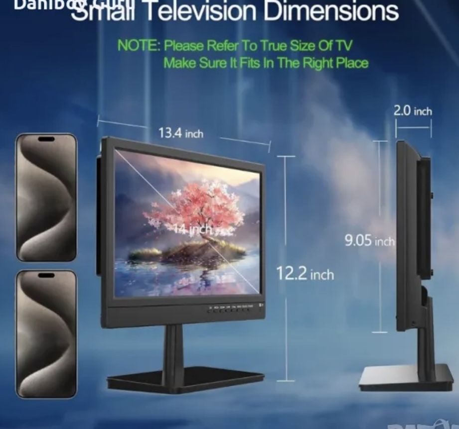 Портативен телевизор 14" DVBT-2 с USB и VGA бус, кола камион, кемпер,