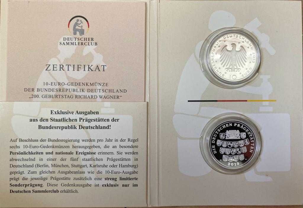 Vand Moneda 10 € Din Germania + Medalie placate cu argint + Certificat