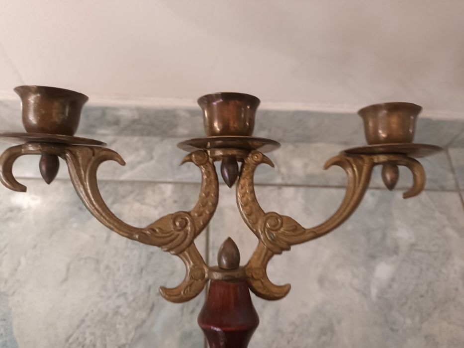 Свещник бронз и дърво