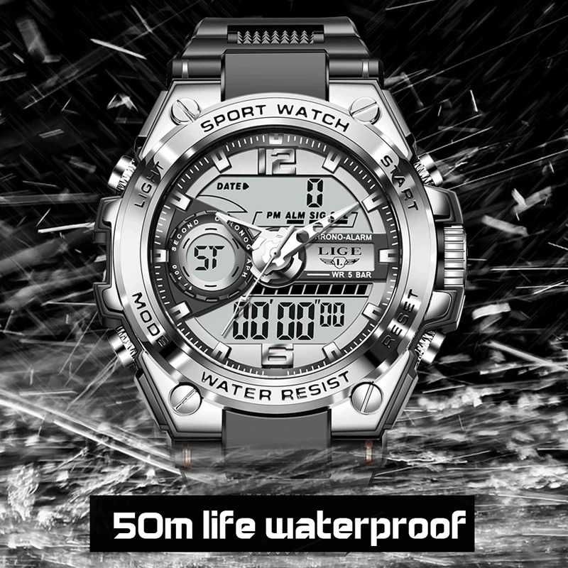 Мъжки часовник Lige Sports Watch, Водоустойчив, 5 ATM, Хронограф