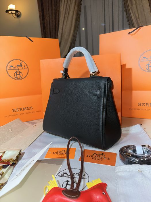 Geanta Hermes Kelly 25cm Black/Accesorii Gold