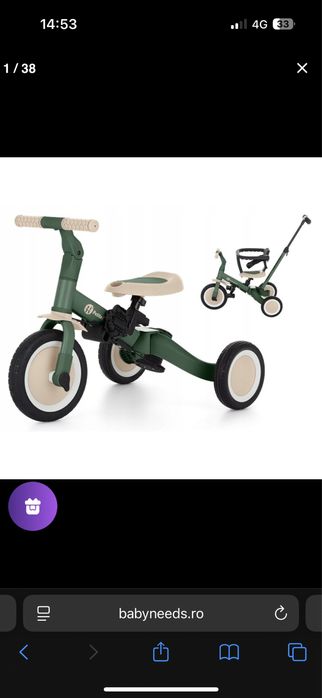 Tricicleta Petite&Mars, Turbo 5 in 1, varsta 1.5-5 ani, Verde