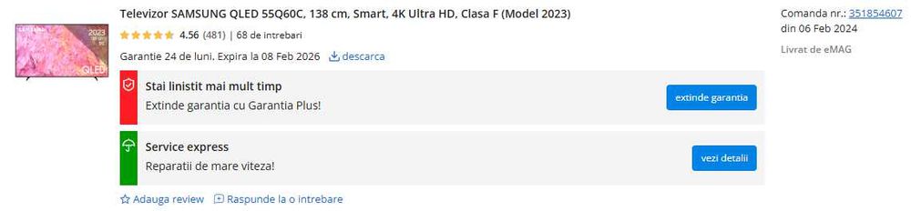 Televizor SAMSUNG QLED 55Q60C, 138 cm, Smart, 4K Ultra HD