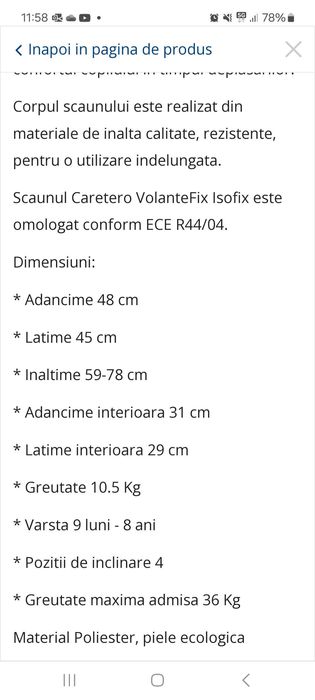 Vand scaun auto copil