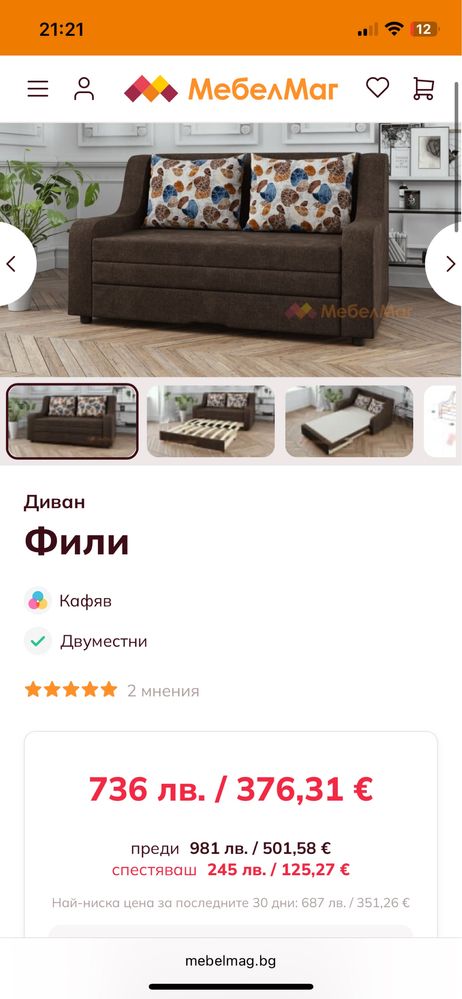 Двуместен диван с функция сън