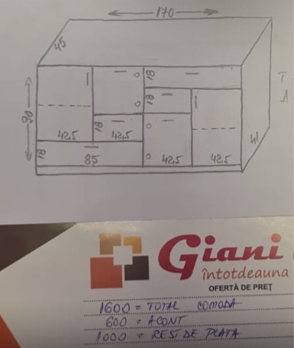 COMODĂ nouă – 1300 RON – cu bon și garanție