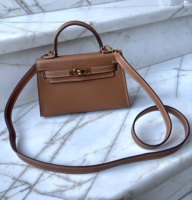 Hermes mini kelly чанта в кемъл цвят промо цена