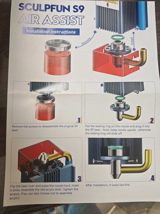 Sculpfun S9 air assist - чисто нов, пълен комплект с компресор