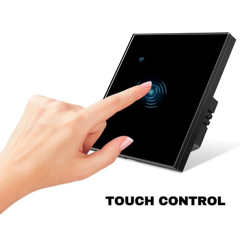 Intrerupator smart touch, WiFi, Sticla, iUni 1G, 10A, Black