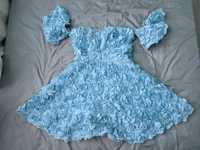 Синя рокля с 3Д цветя