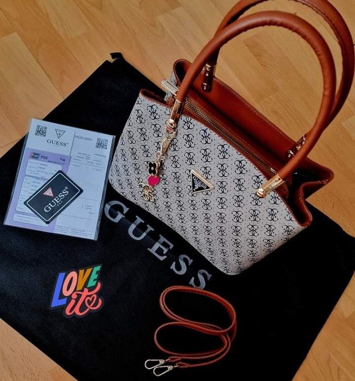 Geanta Guess,material textil, 2 compartimente,interior inscriptionat