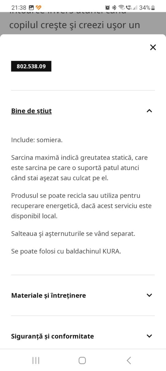 Pat etajat copii Ikea conține și saltea