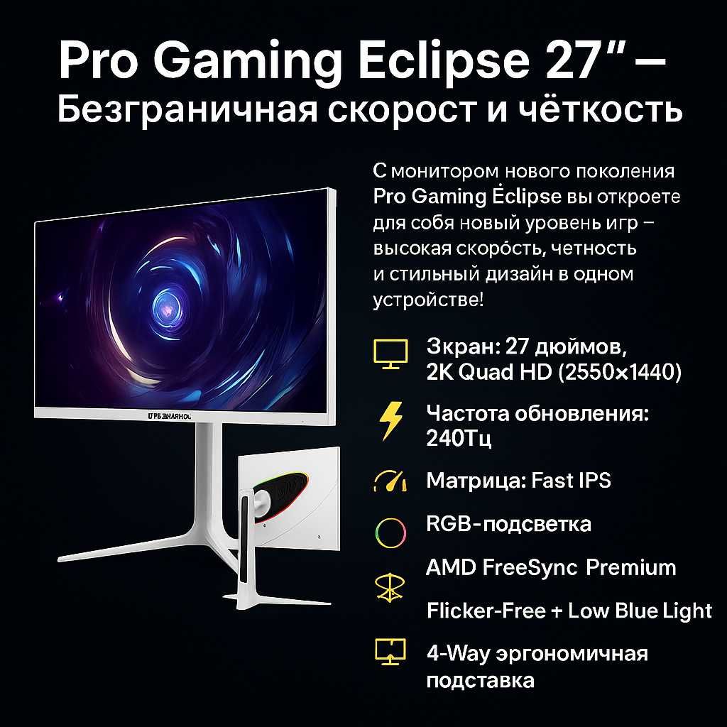 [НОВЫЙ] Монитор ProGaming Eclipse 27 / 27" 2K QHD Fast IPS 240Hz White