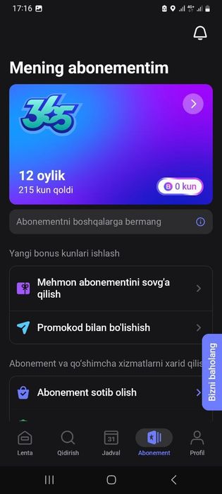 1 fit da 7 oylik obuna sotiladi.