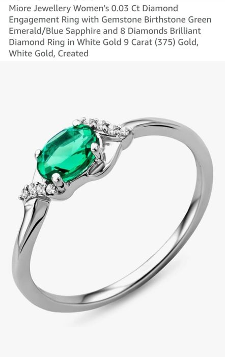 Inel din aur alb de 9k cu smarald și diamante