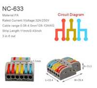 10 buc Conector 250V 3 poli intrare – 6 poli iesire 32A grosime 0.08 –