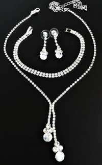 set bijuterii elegant cu zirconii albe pentru mirese si ocazii