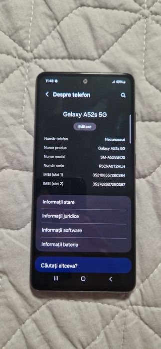 Telefon samsung galaxy A52s 5G 128gb memorie 6gb ram Stare impecabila